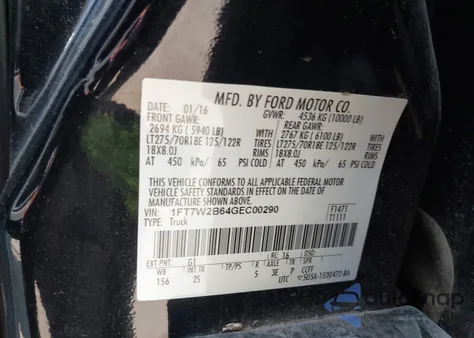 2016 Ford F-250 Xlt from USA, damaged, VIN 1FT7W2B64GEC00290